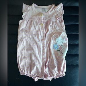 Carter's Pink Striped Romper with Mouse and Flower